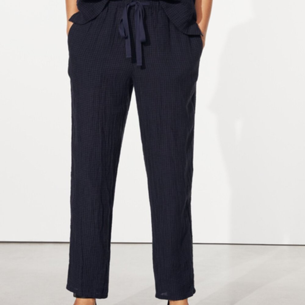 EILEEN FISHER Puckered Organic Linen Tapered Pants - LARGE